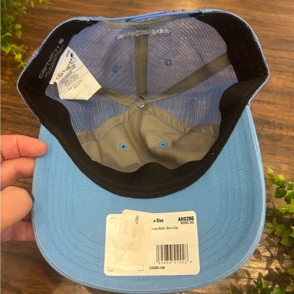 NWT CARHARTT Men’s Womens Light Blue Trucker Hat Baseball Cap Patch y2k country - Picture 3 of 4
